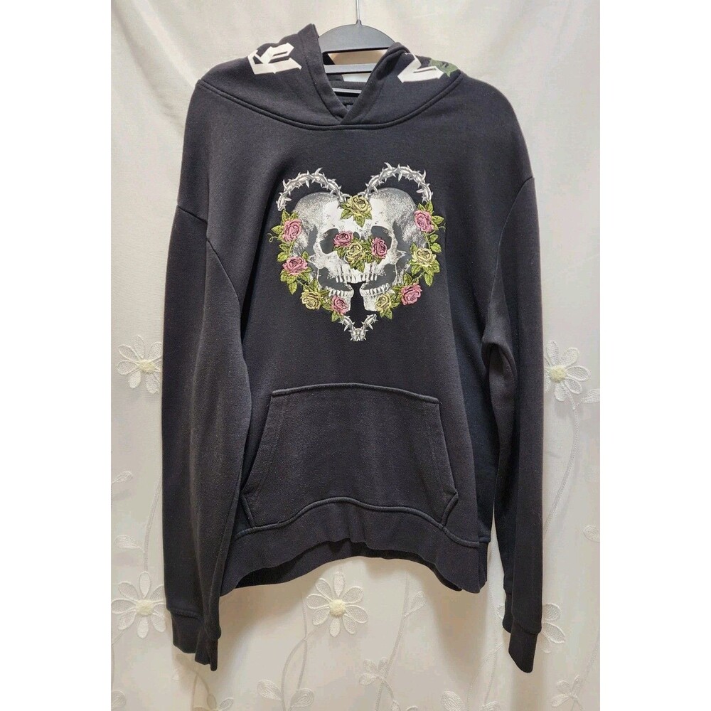 Members Only Womens Large Black Sweater Hoodie Rose Skull Heart Rockabilly Punk